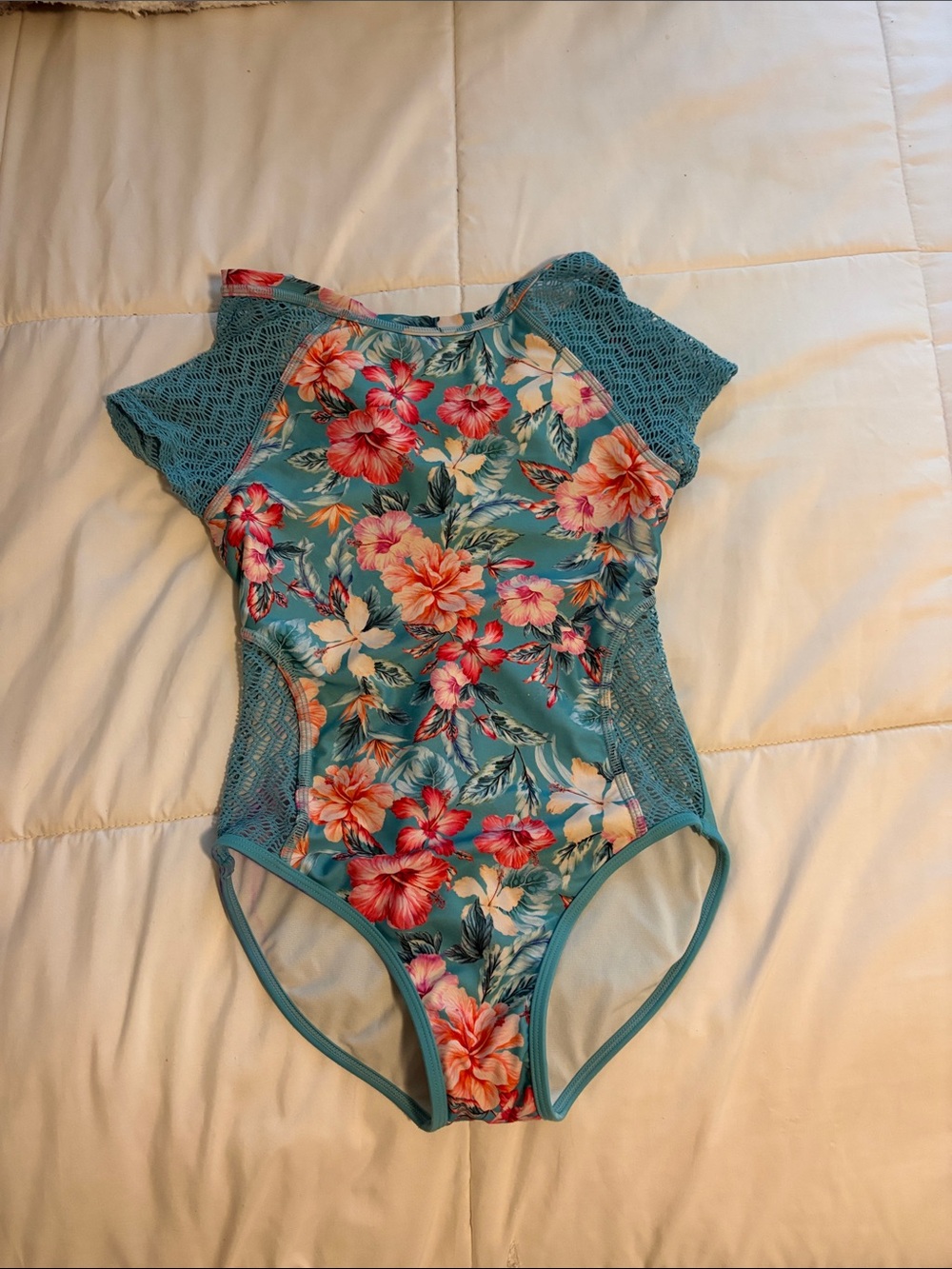 art class Teal Floral One-Piece with Pink and Coral Blooms